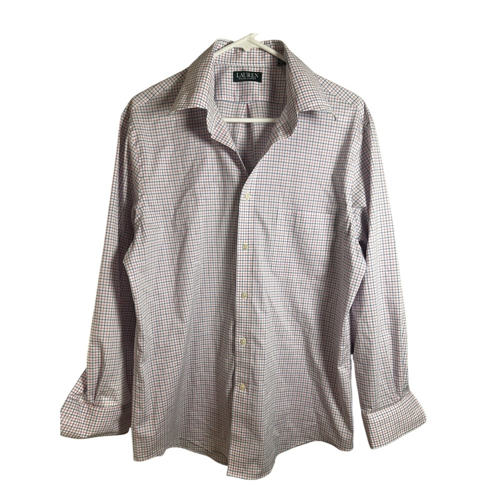 Lauren‎ Ralph Lauren Mens Dress Shirt 16.5 32/33 Red Blue White Tattersall Check